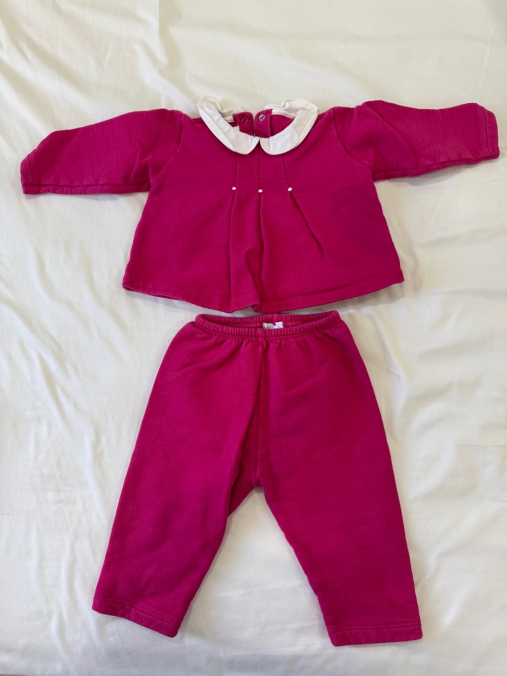 Girls Two-Piece Fuchsia Top and Pants Set with White Peter Pan Collar